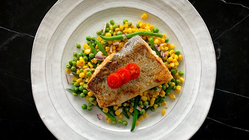 Saumon au four miel moutarde et haricots verts